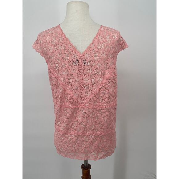 Bandolino Woman Sheer Lace Pedal Pink V-Neck Camisole Size 2X Soft Girl Boho - Picture 2 of 6